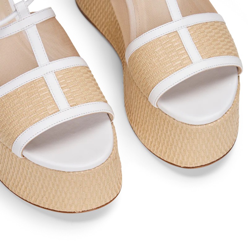 M+e' Heel Platform Sandals With Woven Base In Neutral