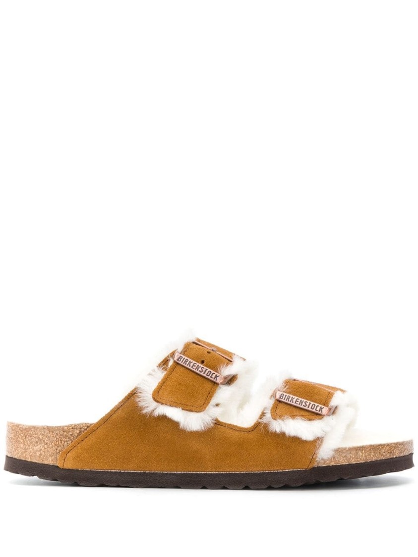 Birkenstock Arizona Shearling And Suede Sandals Shoes In Brown