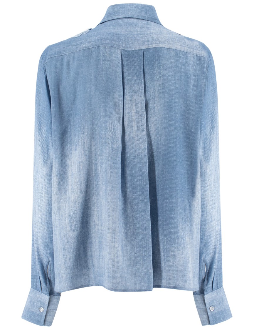 Shop Ermanno Scervino Floral Lace Shoulder Shirt In Vintage Jeans Fabric