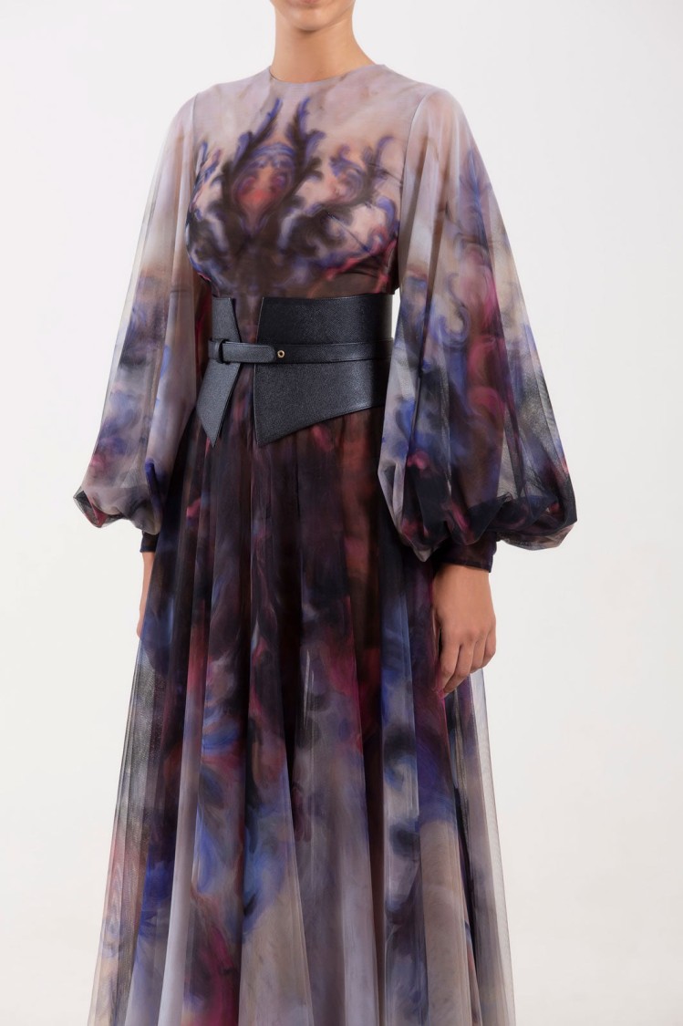 Saiid Kobeisy Chromatic Printed Tulle Dress In Multi