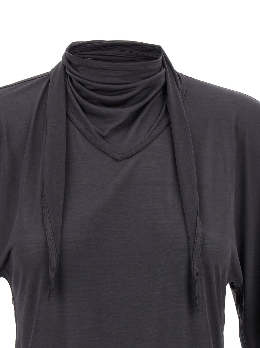 Lemaire Silk Crewneck Top With Knotted Scarf Detail In Black