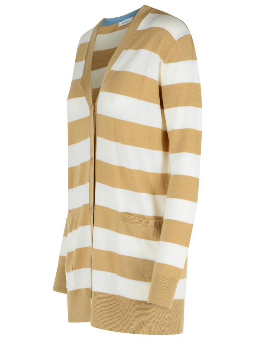 Max Mara Fiemme Virgin Wool Sand Cardigan In Multi