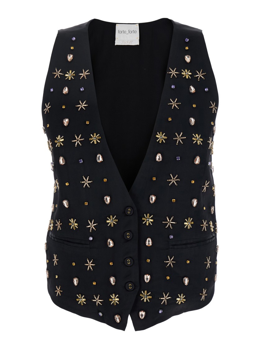 Forte Forte 'the Stars Of Bali' Black Sleeveless Vest With Beaded Embellishments On The Front In Viscose Woman In Black