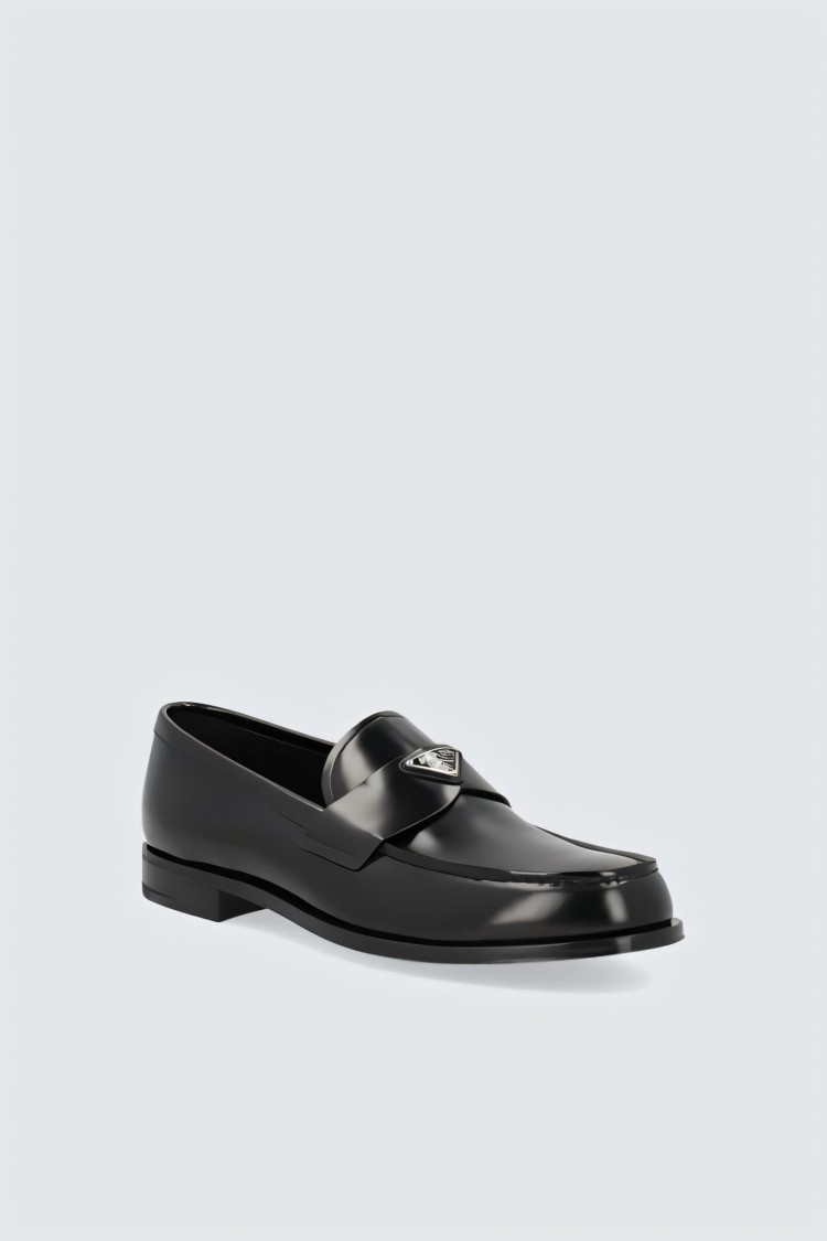 PRADA PRADA POLISHED BLACK LEATHER LOAFERS
