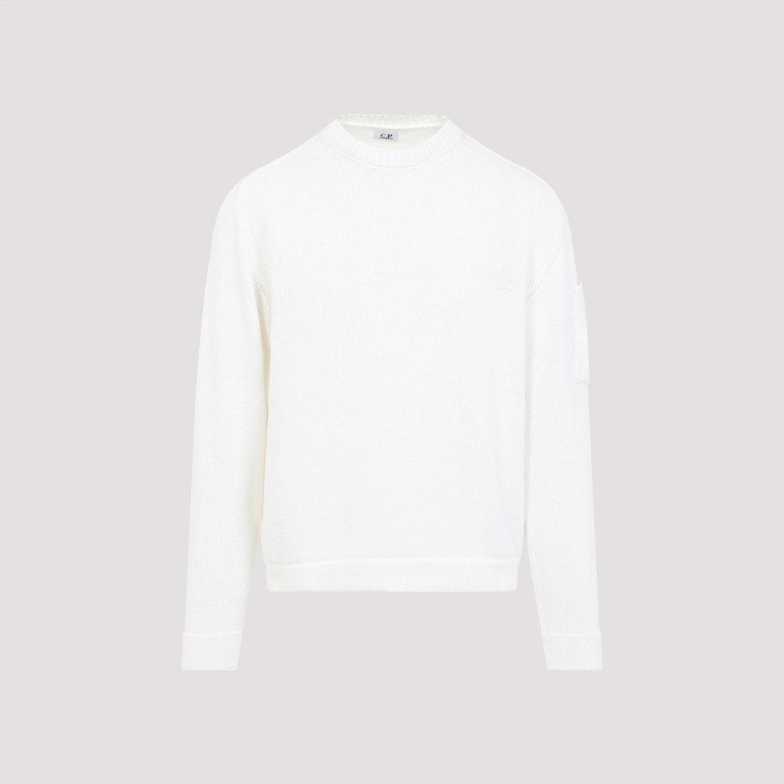 C.p. Company Crew Neck Sweater With Textured Finish And Logo Patch In White