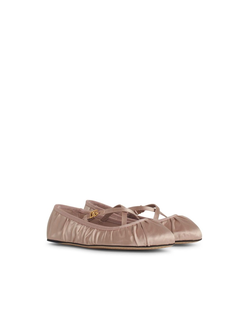 Dolce & Gabbana Satin Ballet Flats Ruched Detailing In Pink