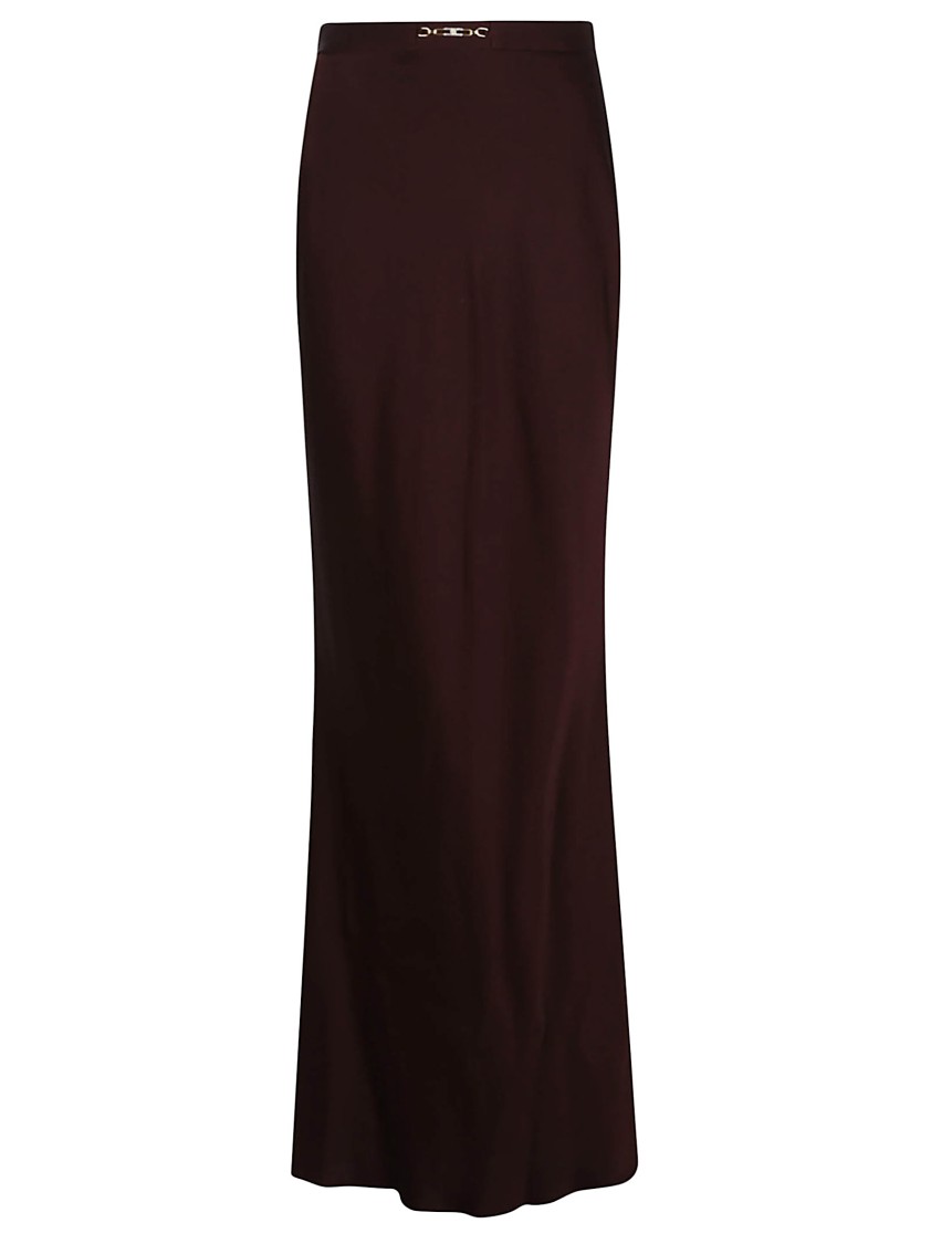 Elisabetta Franchi Maxi Skirt In Acetate Blend With Flared Hem In Black