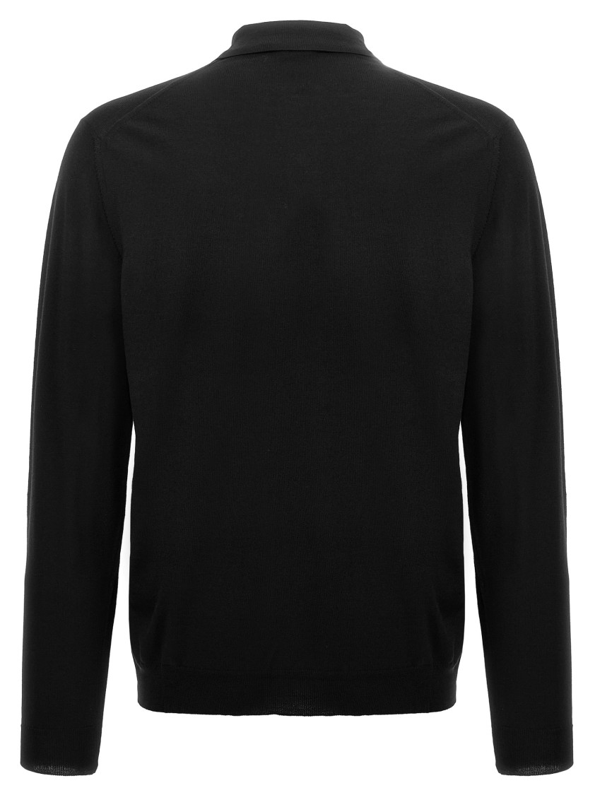 Zanone Wool Knit Polo Shirt With Cuffed Sleeves And Subtle Ribbing In Black