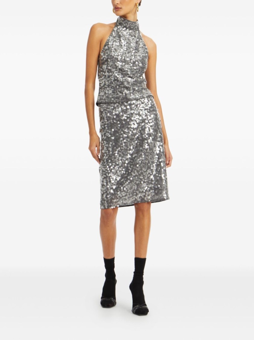 Rotate Birger Christensen Rotate Halter Neck Top With Sequin Embellishments In Gray