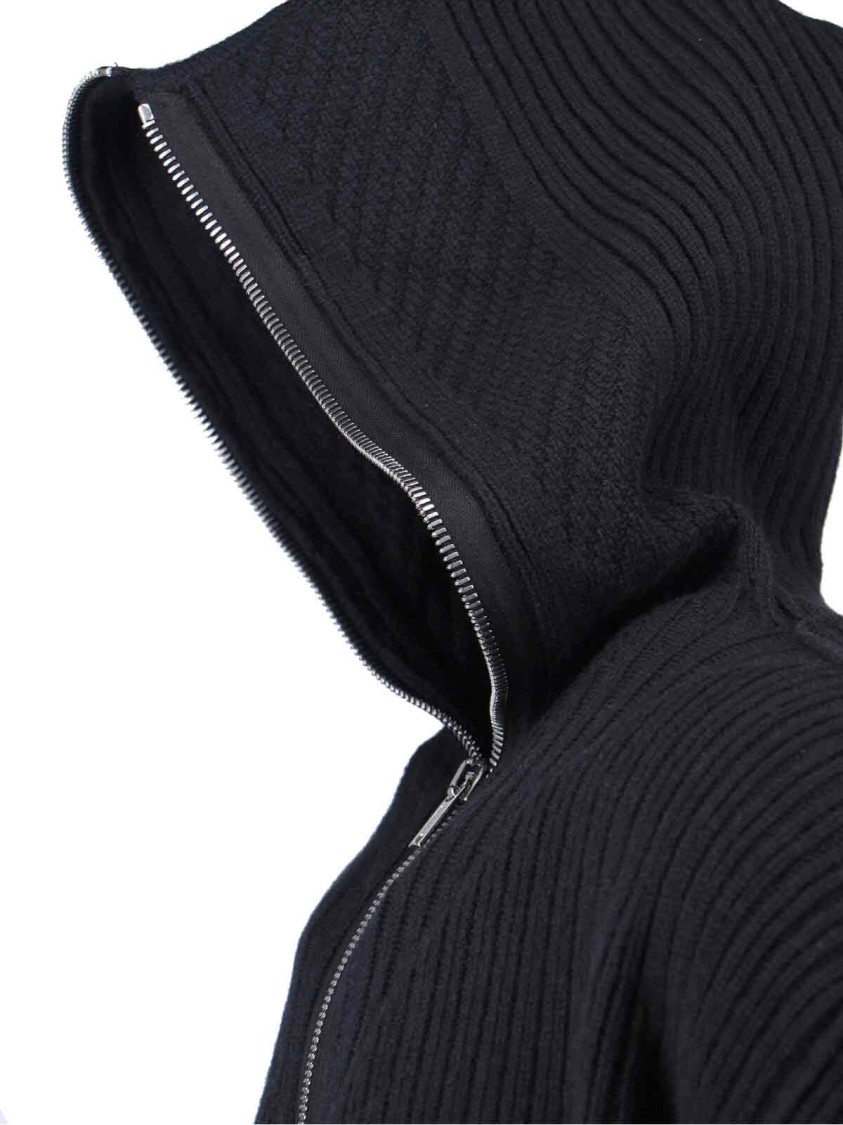 Rick Owens Ribbed-knit Virgin Wool Zip-up Sweater In Black