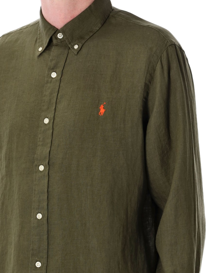 Polo Ralph Lauren Olive Green Cotton Shirt With Signature Polo Pony Motif