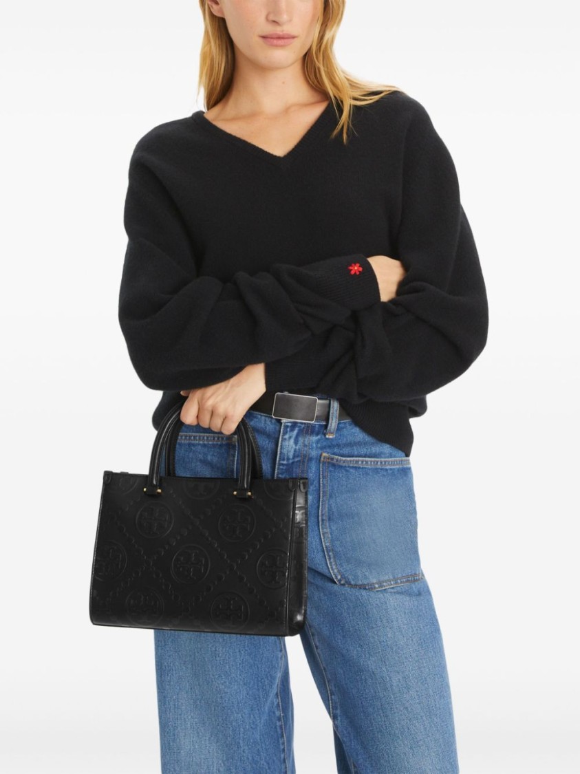Tory Burch T Monogram Square Bag In Black