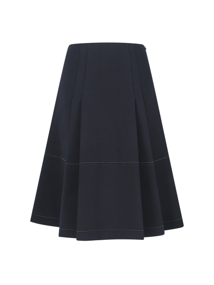 Marni Pleated Midi Skirt With Logo Patch – Black In Blue