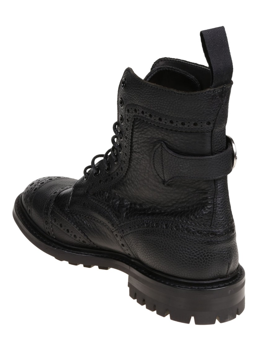 TRICKER'S TRICKER'S RUGGED BLACK LEATHER BOOTS WITH BROGUE DETAILING