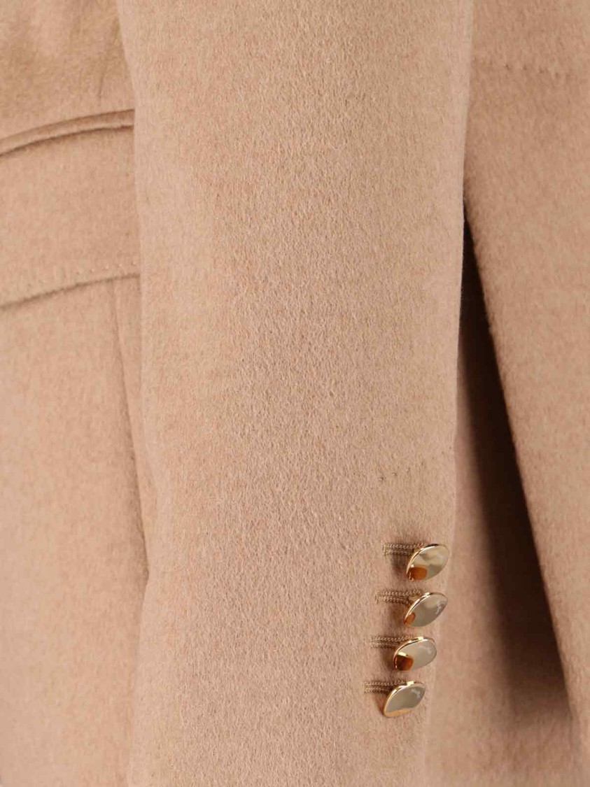 Max Mara Double-breasted Camel Blazer With Logo Embroidery In Brown