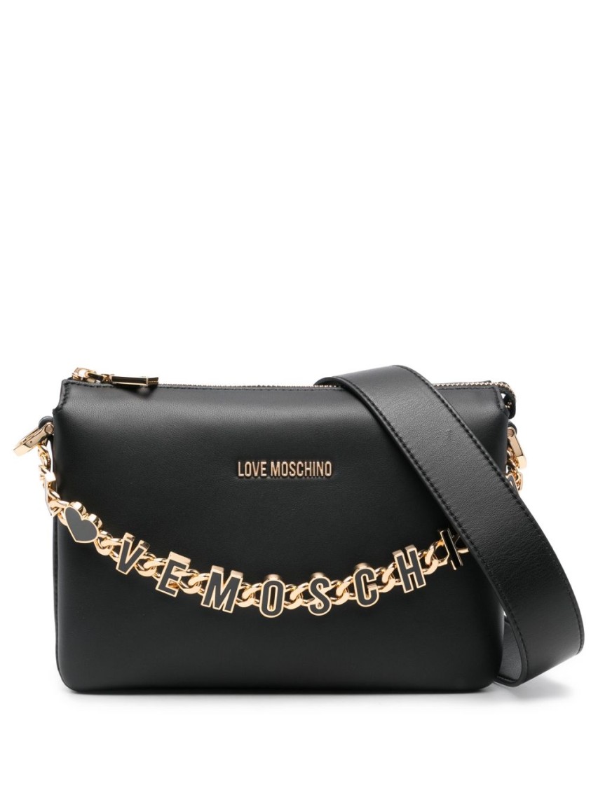 Shop Love Moschino Compact Black Shoulder Bag With Gold Chain Strap