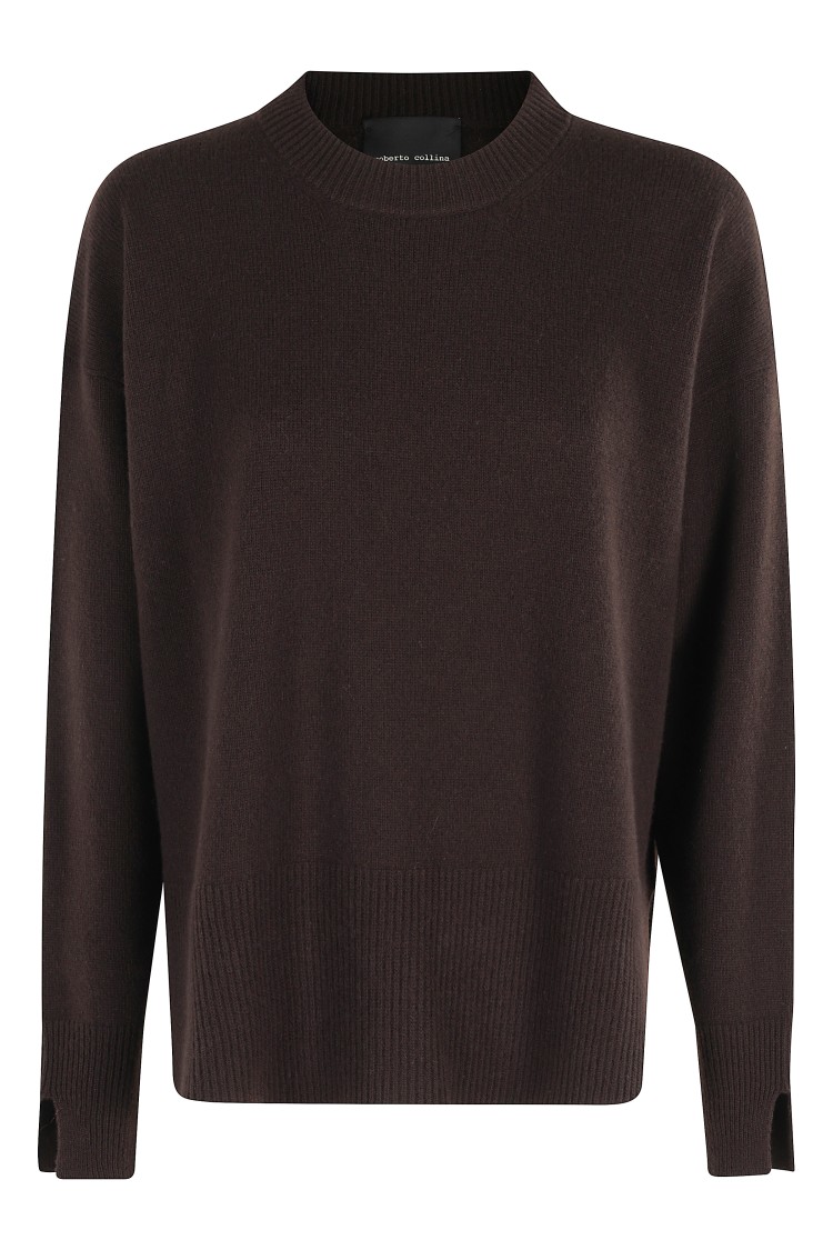 Roberto Collina Ebony Wool Knit Sweater In Brown