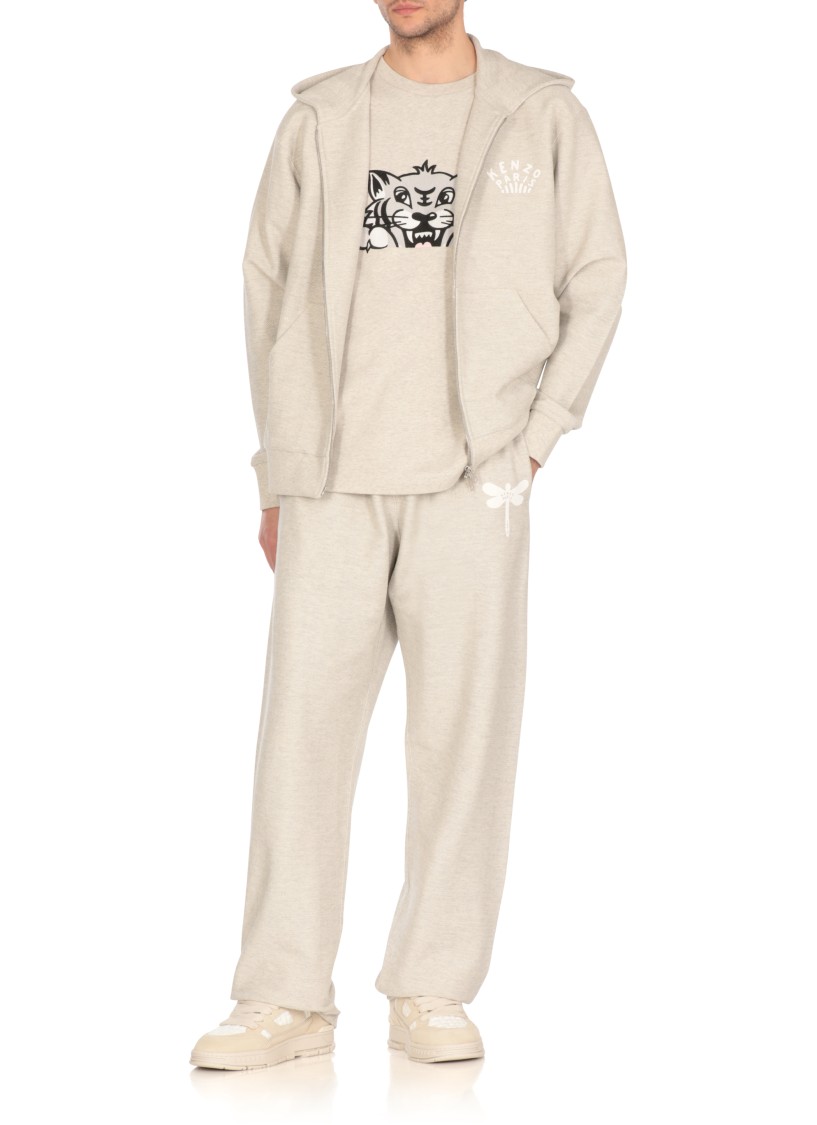 Kenzo 'dragonfly' Grey Pants With Elastic Waist And Logo Print On Side And Rear In Gray