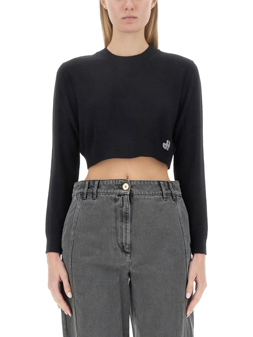 Shop Patou Cropped Black Sweatshirt