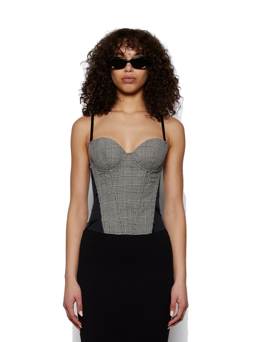Vetements Metalized Wrinkled Corset Top Grey Check In Gray