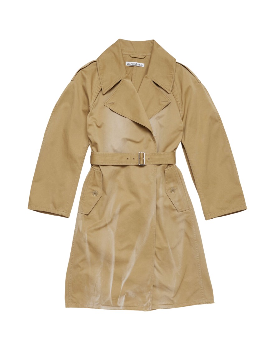 Acne Studios Midi Trench Coat With Belted Waist In Neutral