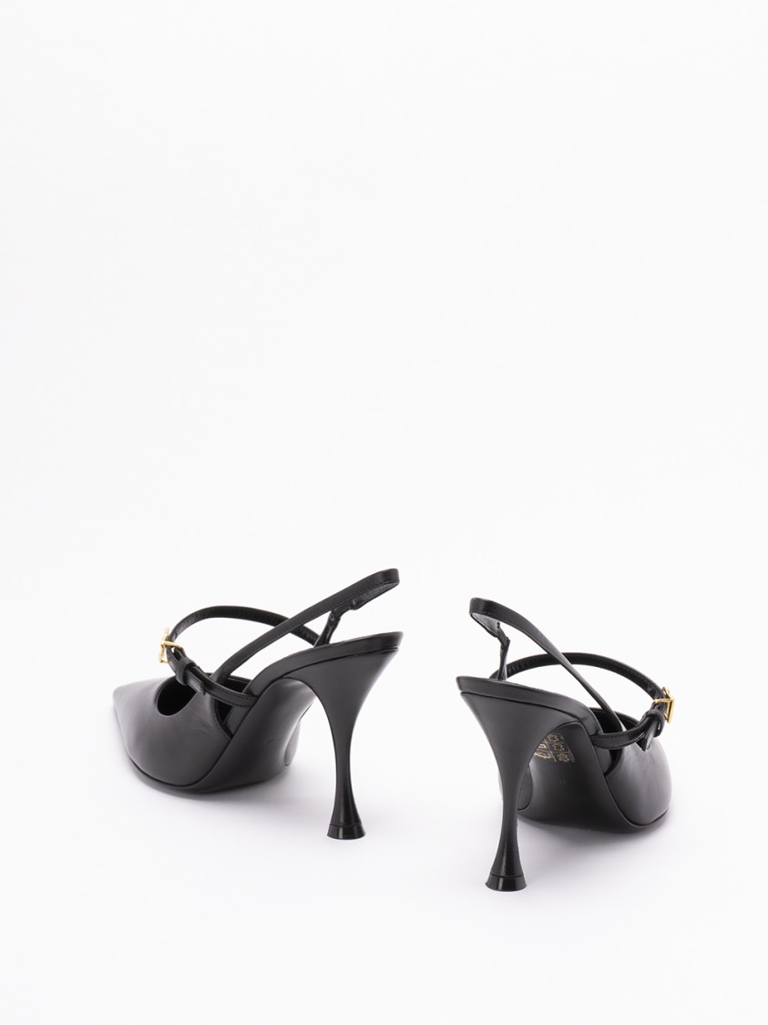Dolce & Gabbana Pointed Toe Slingbacks With Delicate Ankle Strap In Black