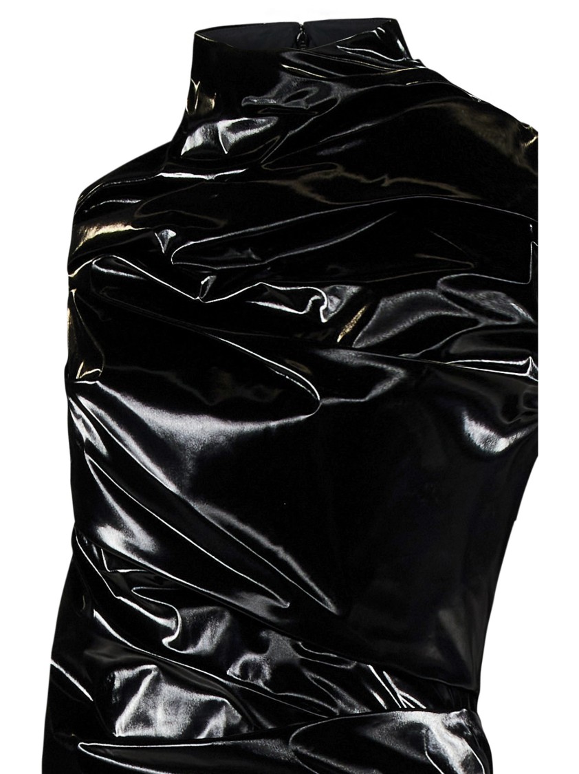 Alexander Mcqueen Sleeveless Black Coated Jersey Minidress With Ruching In Black
