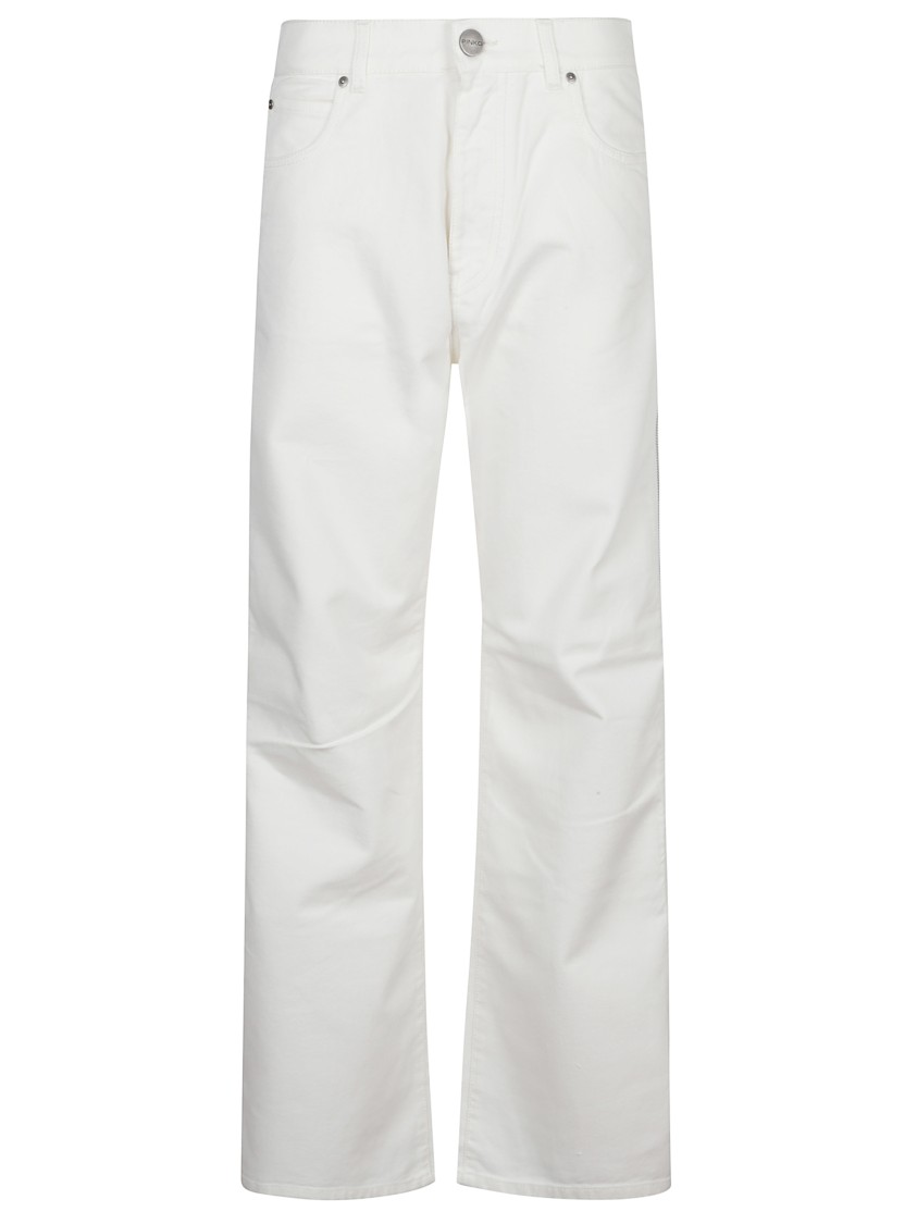 Pinko Wide-leg Denim Trousers With Pockets And Belt Loops In White