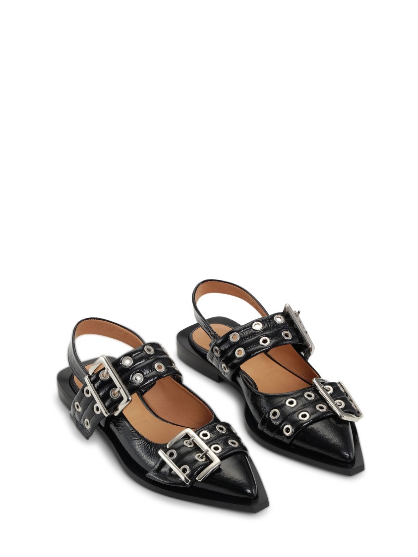 Ganni Pointed Toe Flat Shoes With Finish In Black