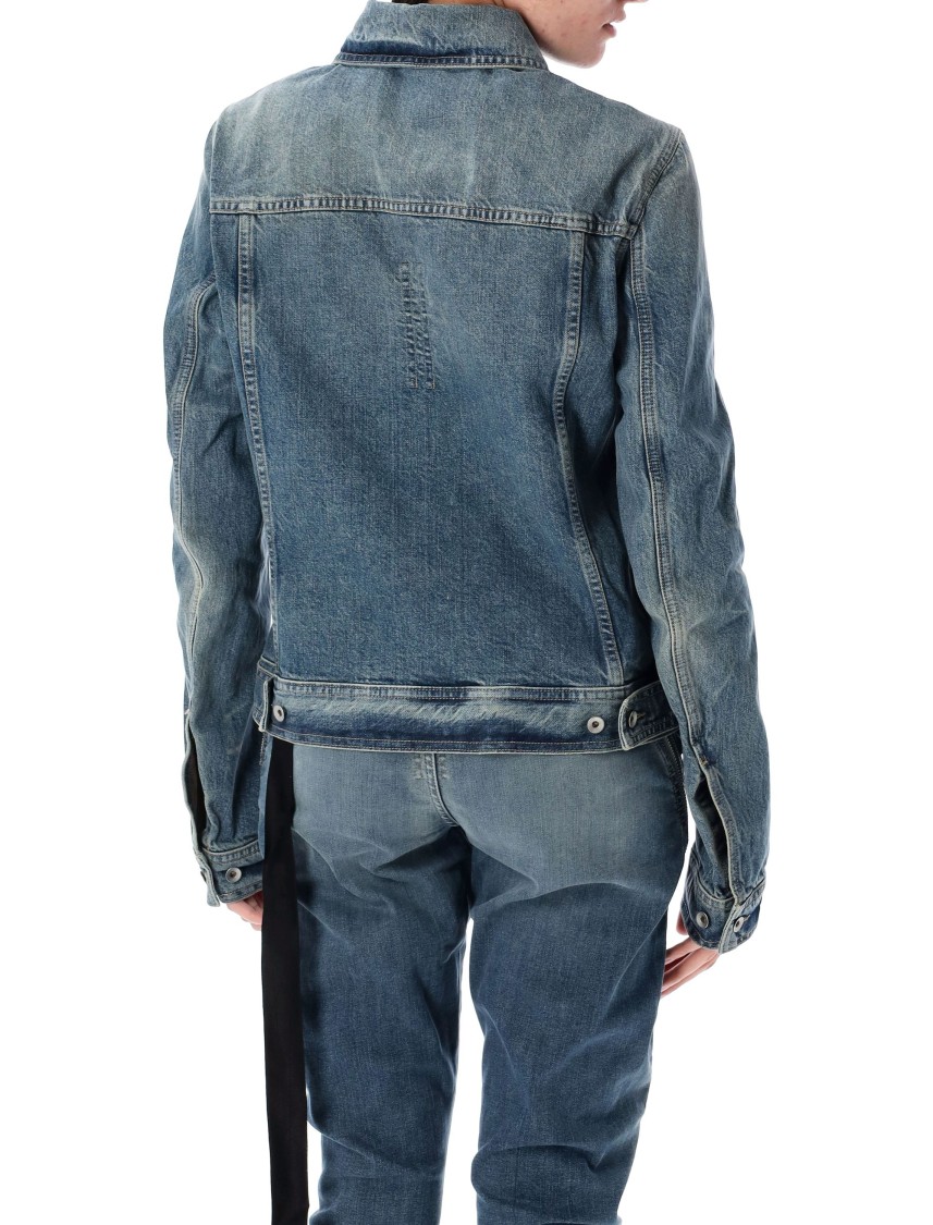 Rick Owens Drkshdw Classic Denim Trucker Jacket With Structured Silhouette In Blue