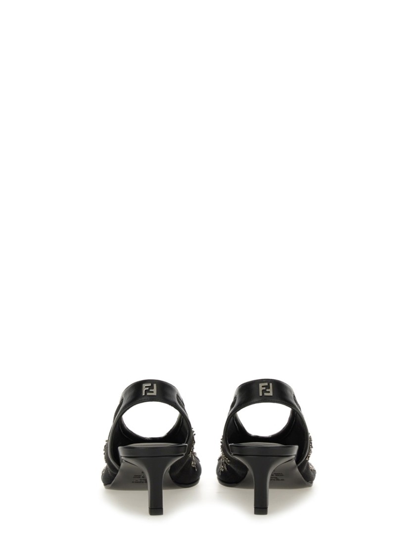 Fendi Black Mesh Low-heeled Slingbacks With Embroidery