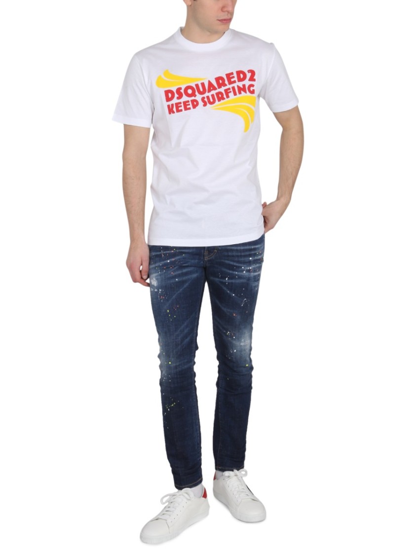 Dsquared2 Keep Surfing Cotton T-shirt In White