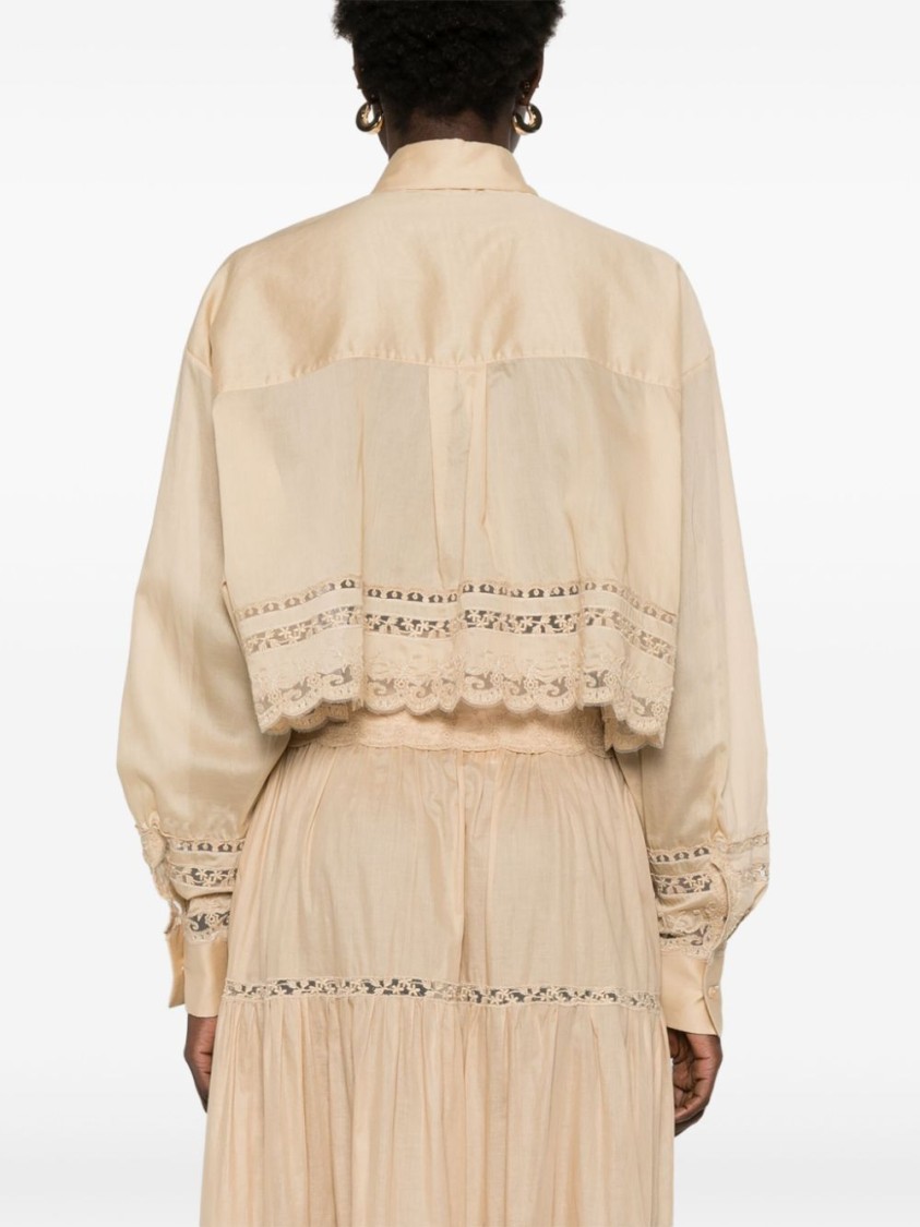 Ermanno Scervino Cropped Shirt With Delicate Lace Trim In Neutral