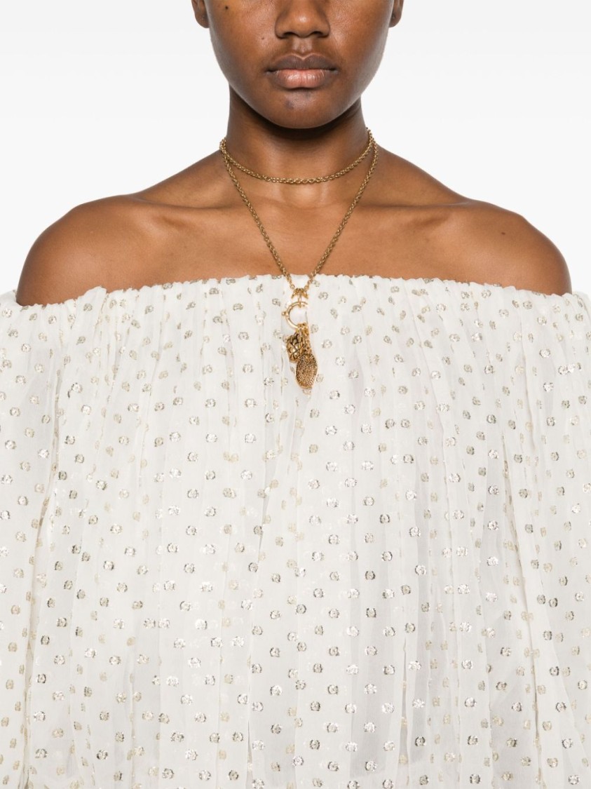 CHLOÉ CHLOÉ OFF-THE-SHOULDER SILK BLOUSE WITH VOLUMINOUS SLEEVES