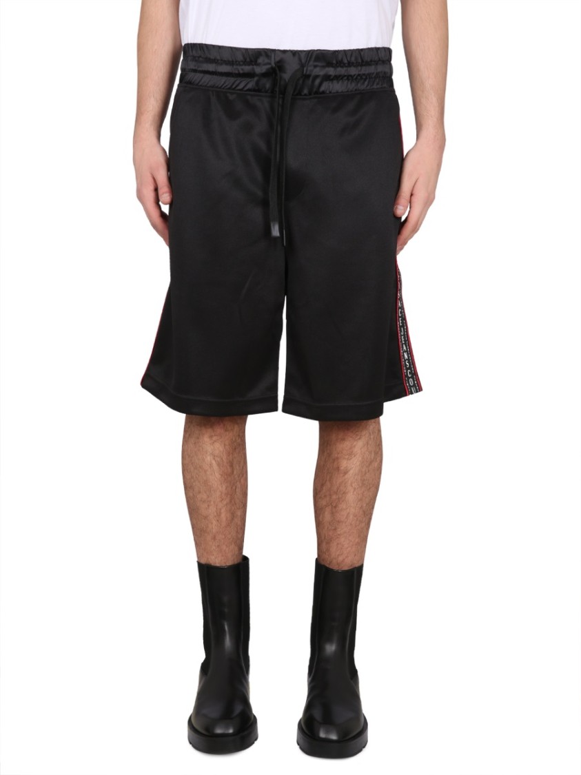 Shop Versace Jeans Couture Bermuda Shorts With Logo Band In Black