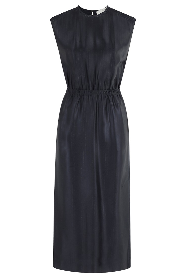 Tela Rigo Midi Dress With Flattering Neckline In Black