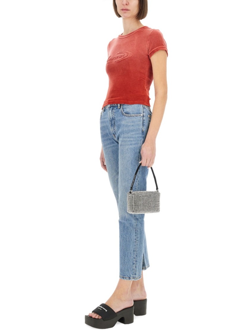 Alexander Wang T T By Alexander Wang Slim-fit T-shirt With Embossed Logo In Red