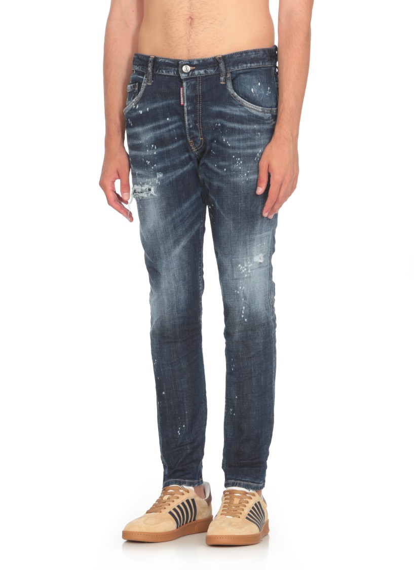 Dsquared2 Slim-fit Distressed Blue Jeans With Five-pocket Design In Blue