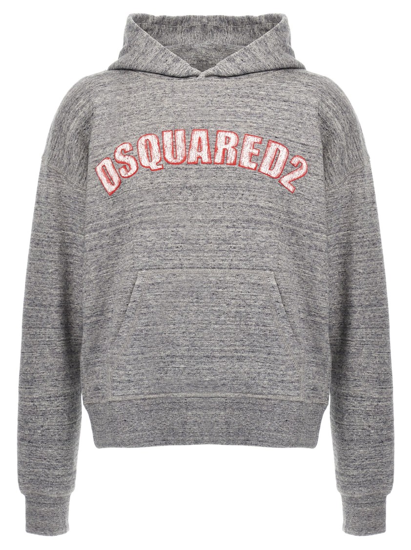 Dsquared2 Hooded Kangaroo Pocket Sweater With Ribbed Cuffs In Gray