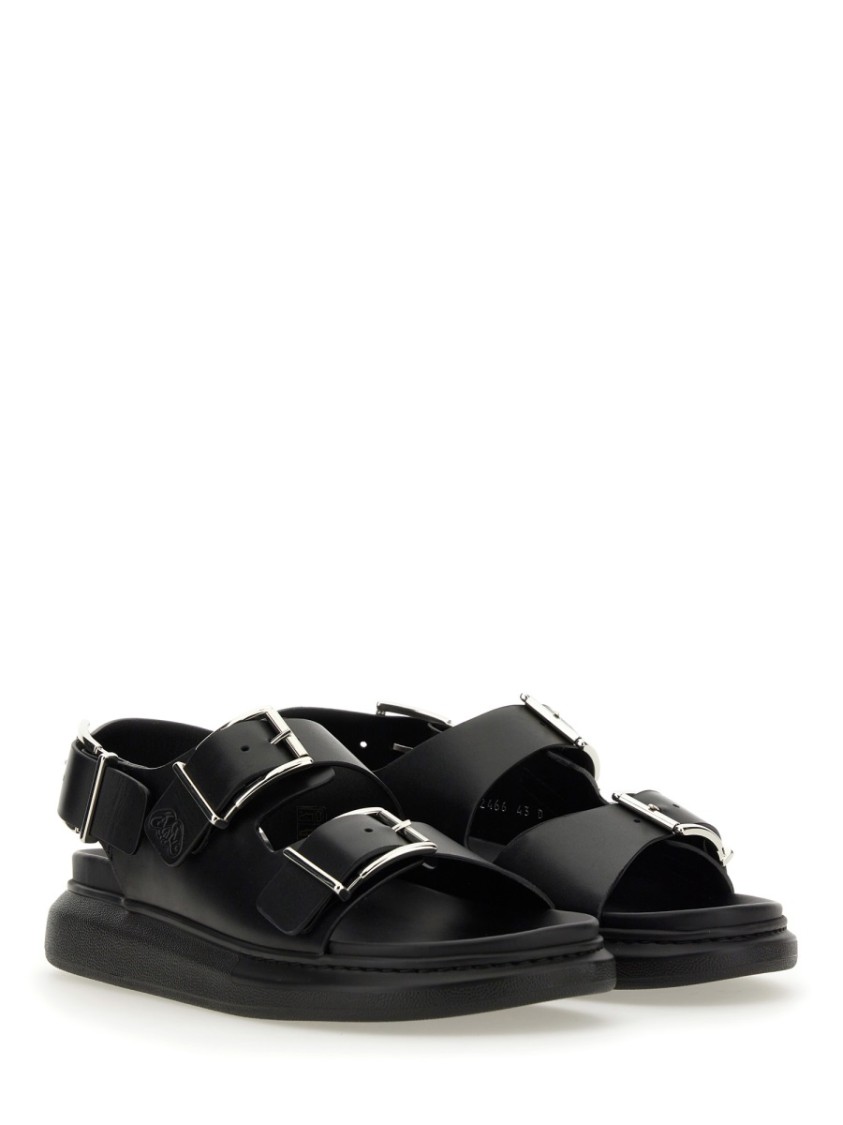 Shop Alexander Mcqueen Leather Sandal In Black