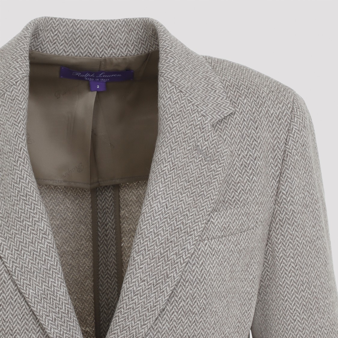 Polo Ralph Lauren Tailored Herringbone Jacket In Wool-silk-cashmere Blend In Grey