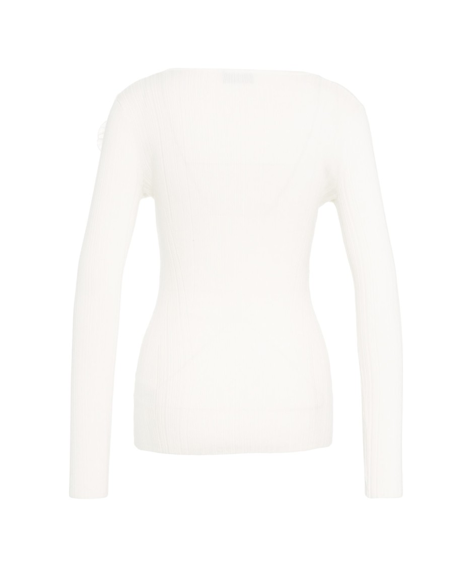 Elisabetta Franchi Slim-fit Knit Top With Floral Shoulder Detail In White