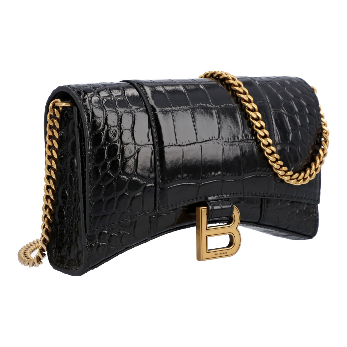 Balenciaga Hourglass Wallet On Chain Crocodile Embossed