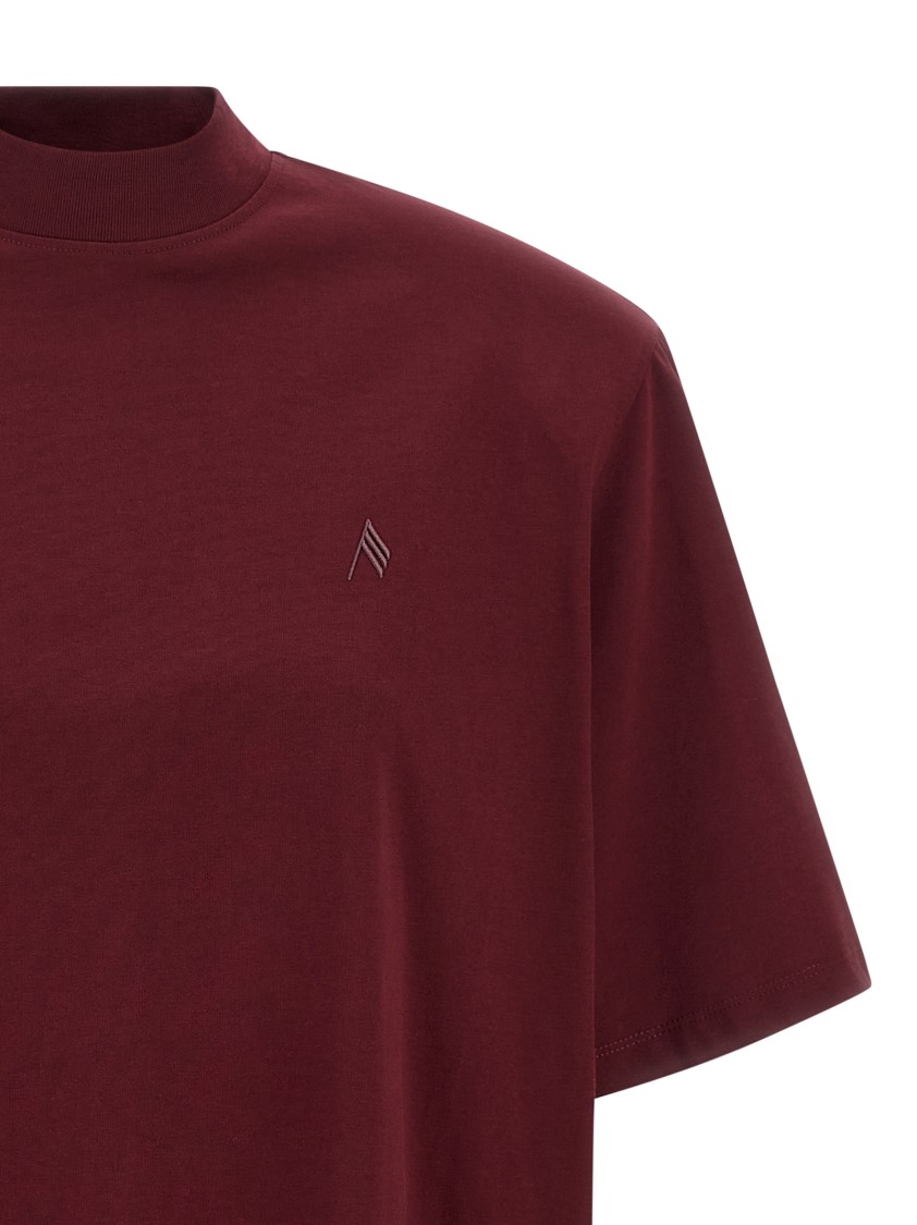 Attico Crewneck Mock Neck Logo Embroidered Top In Burgundy