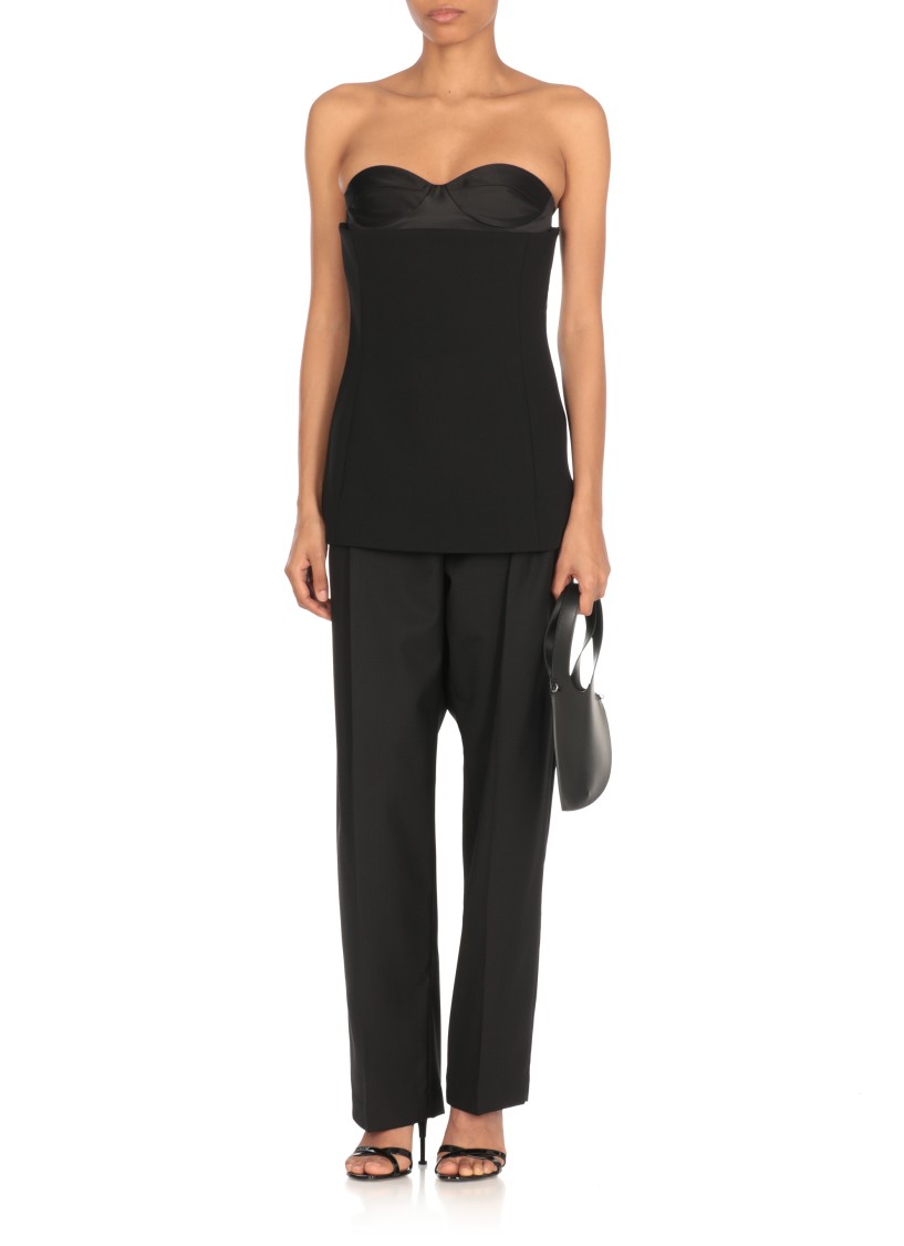 Khaite Sleeveless Top With Glossy Satin Bustier Lining In Black