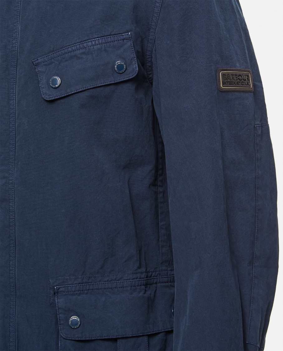 Barbour Front Button Closure Jacket With Ribbed Collar In Blue