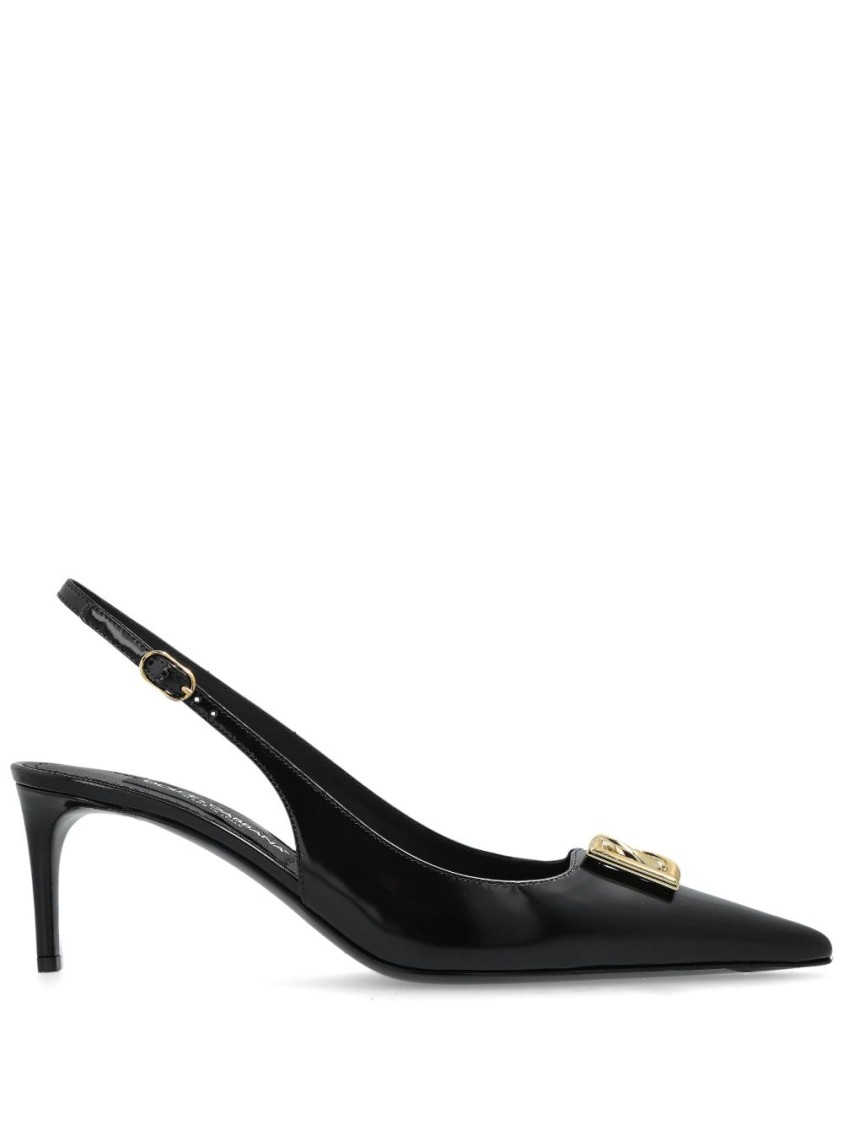Dolce & Gabbana Black Leather Pointed Toe Slingback Heels In Black