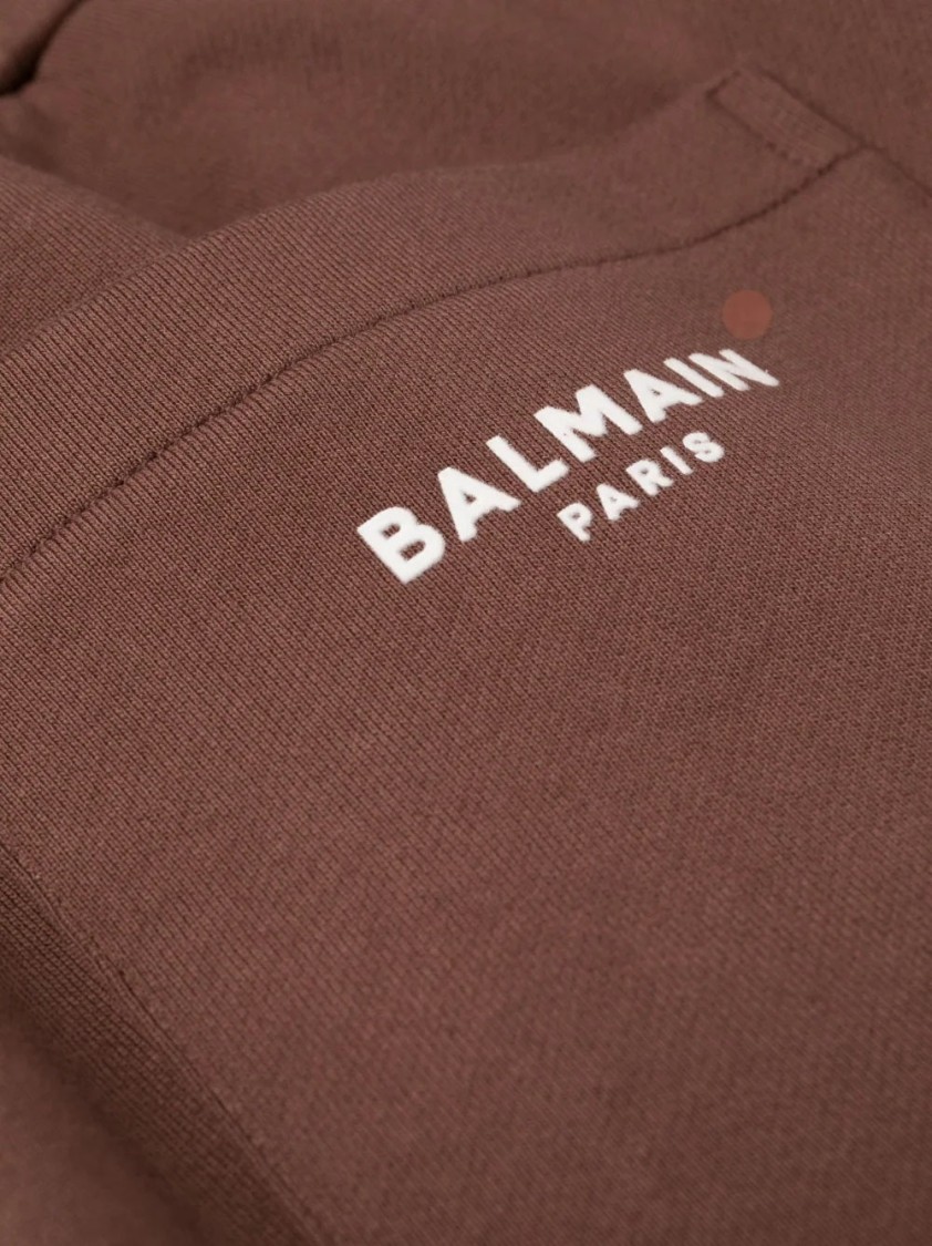 Balmain Ribbed Textured Activewear Sweatpants With Elastic Waistband In Brown