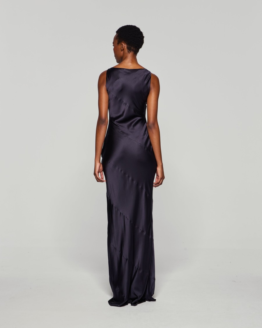 Serena Bute Silk Spiral Evening Dress - Midnight Navy In Blue