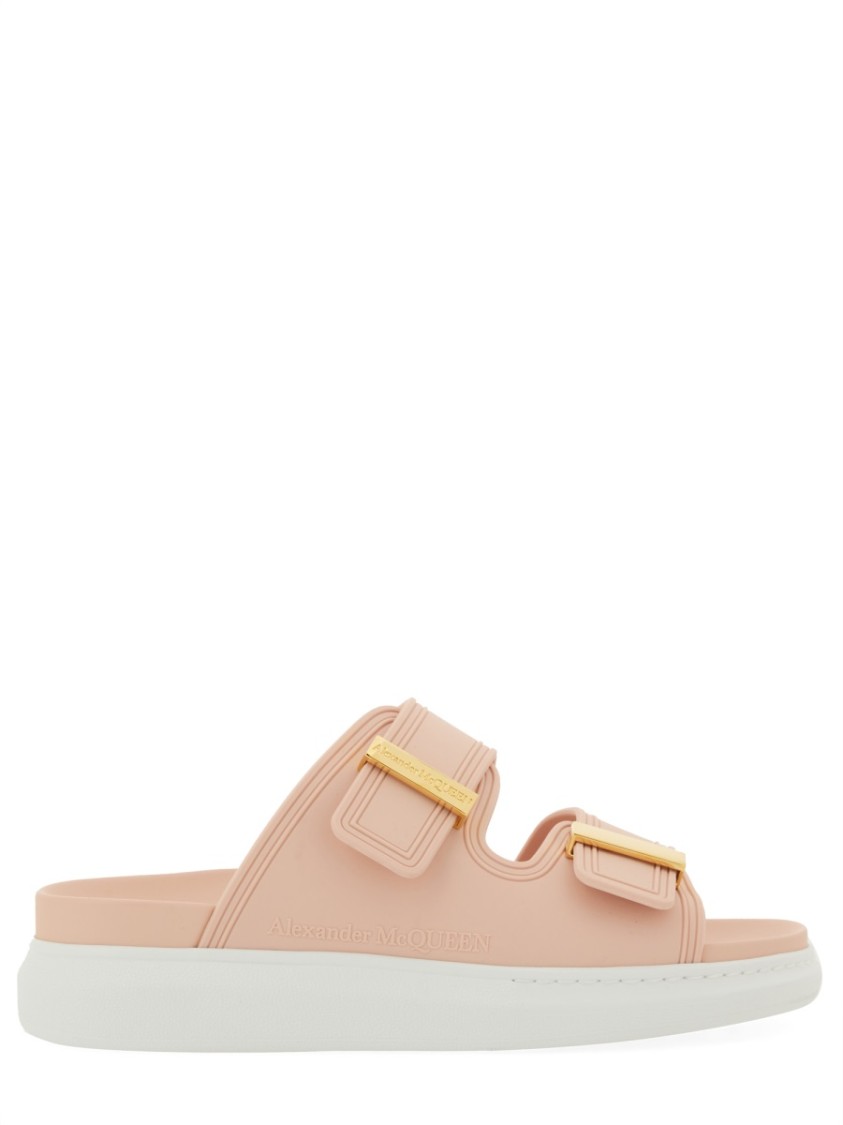 Alexander Mcqueen Double Strap Slip-on Slides In Neutrals